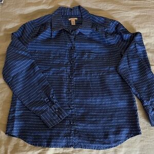 J. Crew Blue and White Silk Button-Down Shirt/Blouse